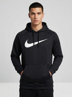 Nike Therma Mens Hoodie XL Black White Big Swoosh Logo Pullover Sweatshirt NWT